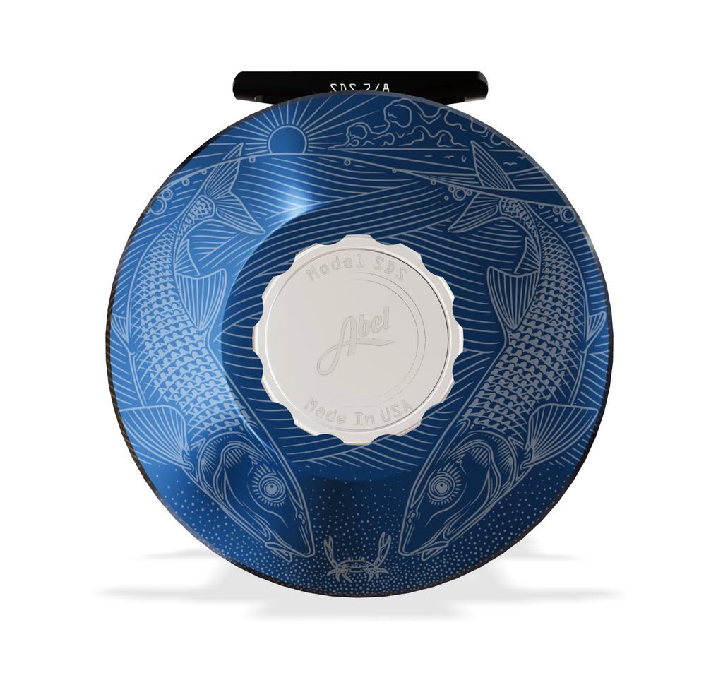 Abel SDS 7/8 Solid Deep Blue (Plat knob, Plat Handle) Reel (Underwood Tailing Bones Engraving)