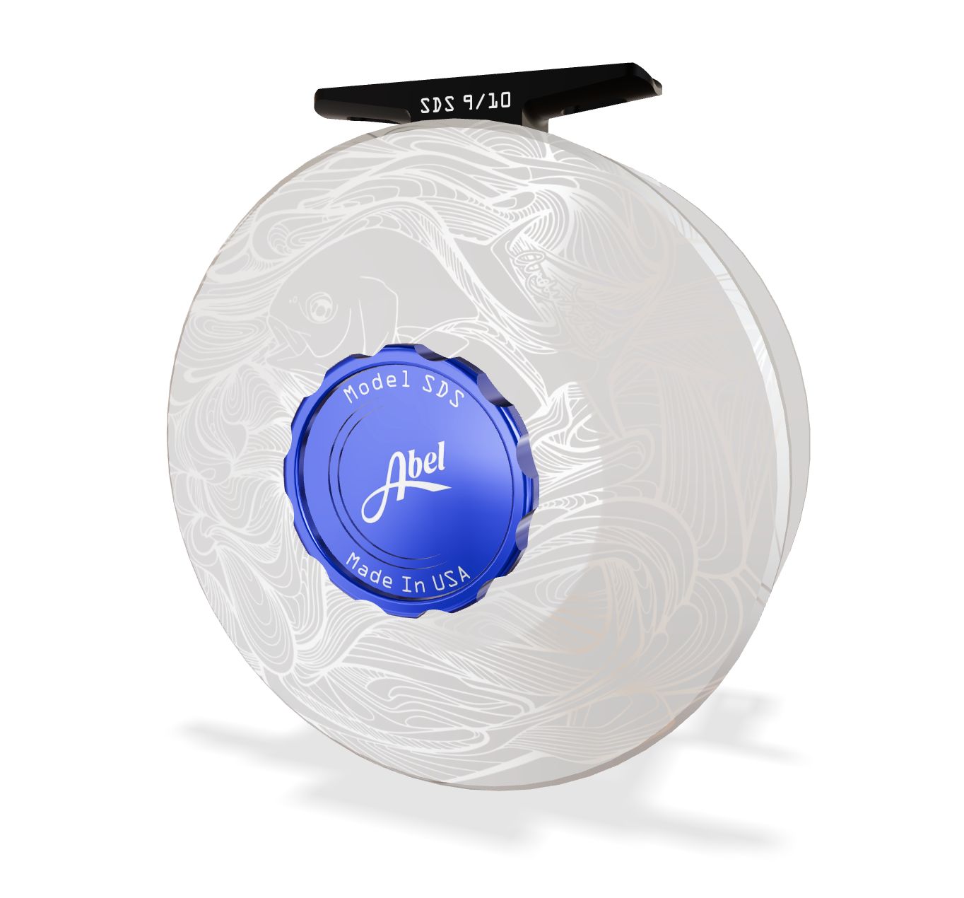 Abel SDS Solid 9/10 Satin Plat (Blue Knob, Black Handle) Larko Permit Reel